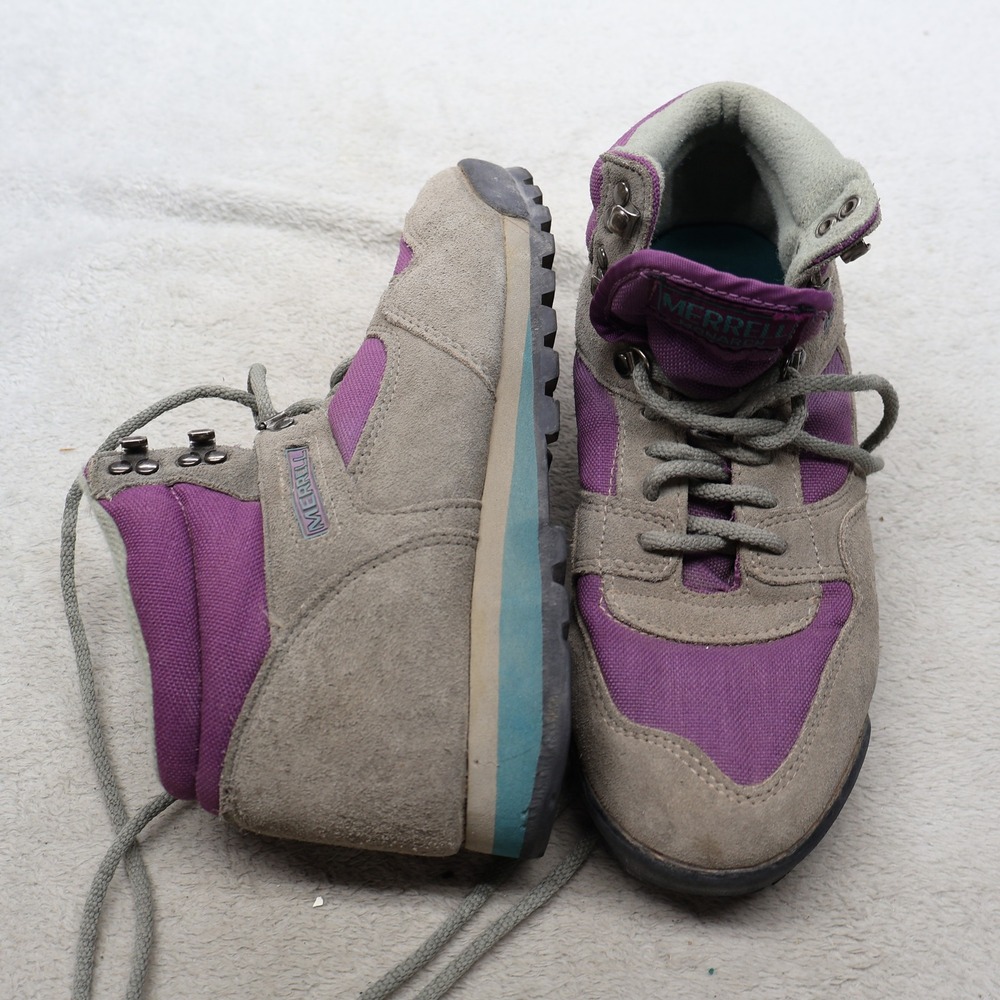 Merrell Women 8.5 Hiking Boots Grey Air Cushion Suede Trail Outdoor Lace Up VTG